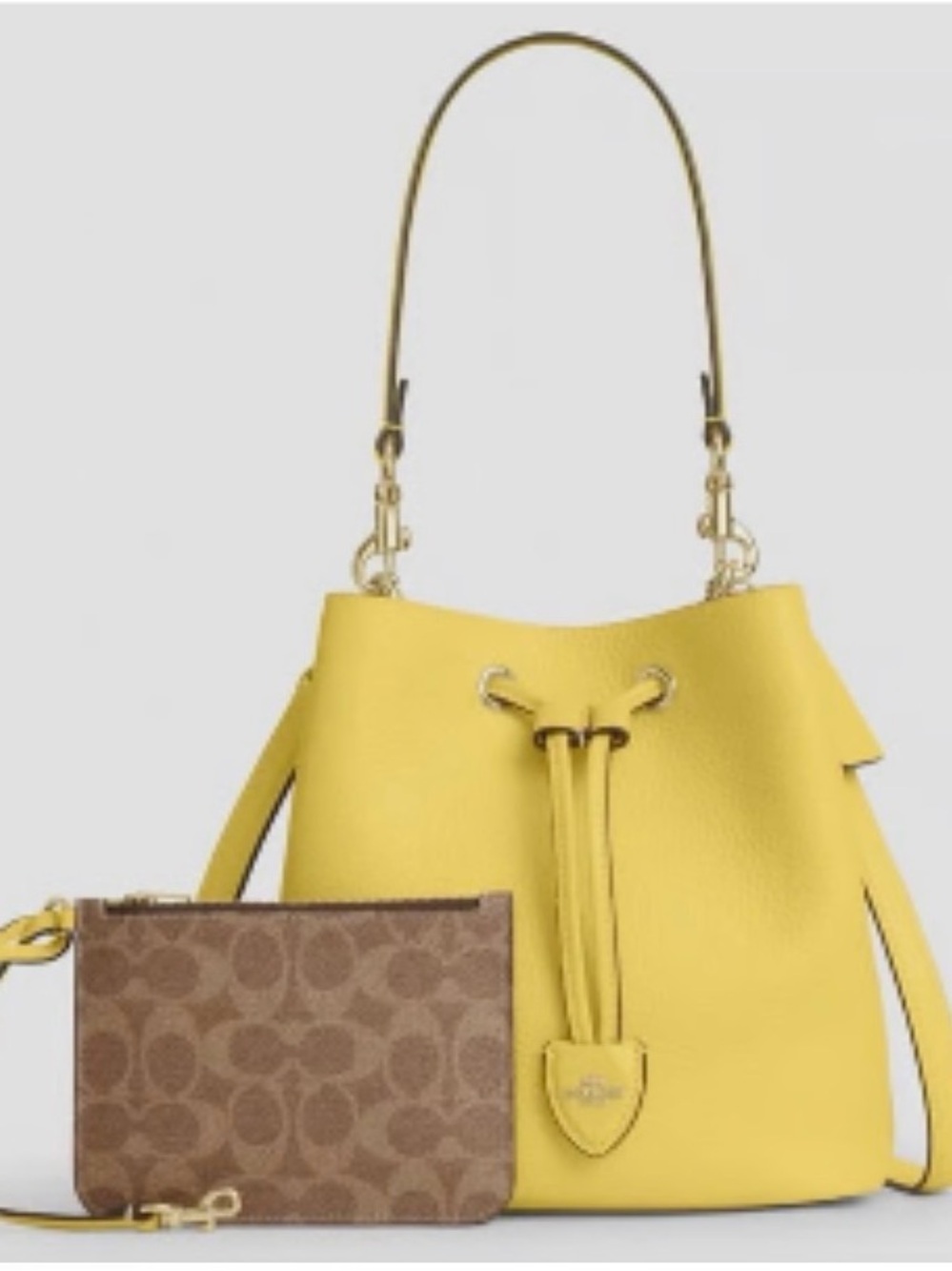 NWOT Coach Pebbled Leather Drawstring Crossbody Bag and Wallet - Light Yellow - Picture 2 of 12